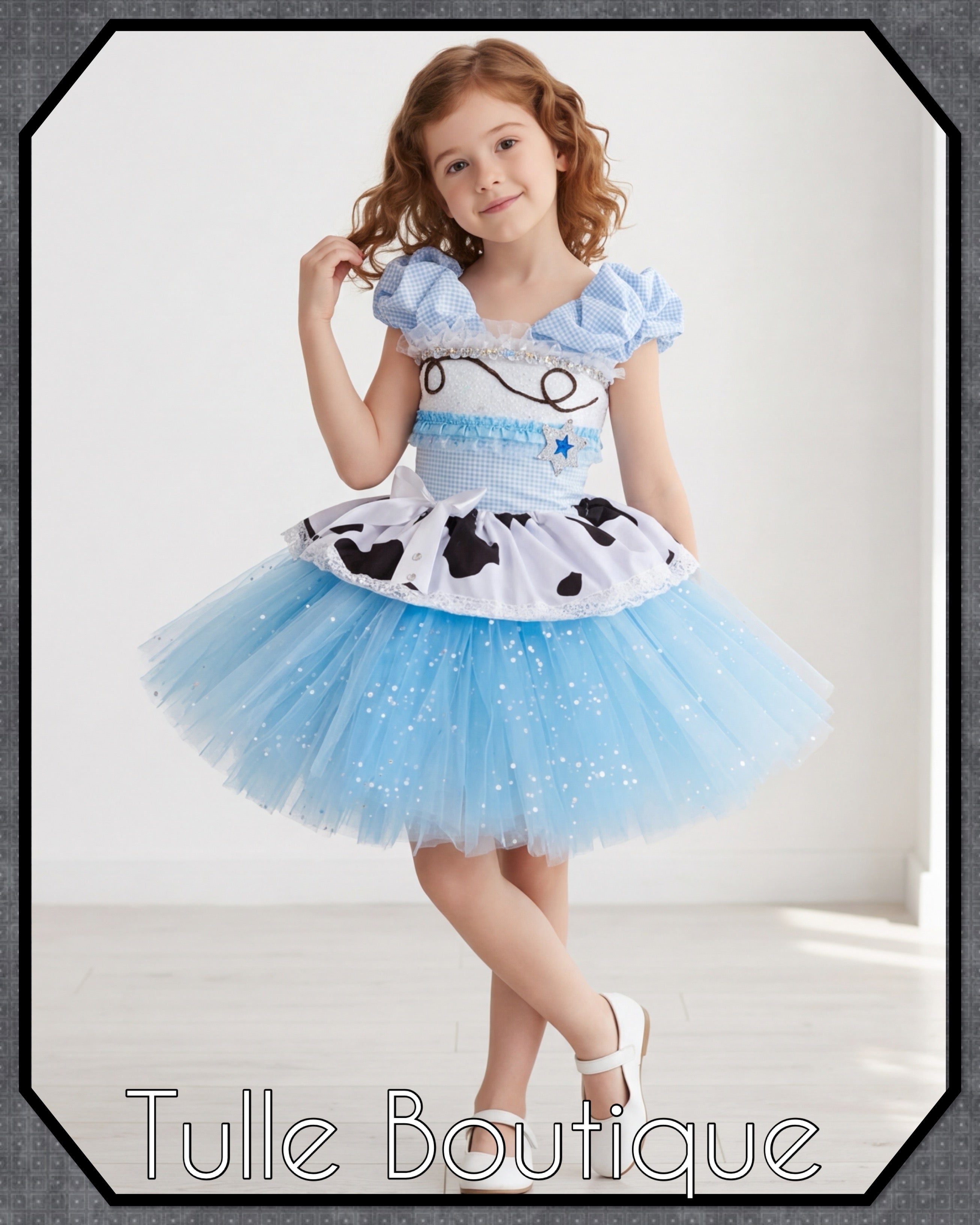 Girls toddlers baby blue and white cowgirl tutu dress, ballgown, fancy dress costume