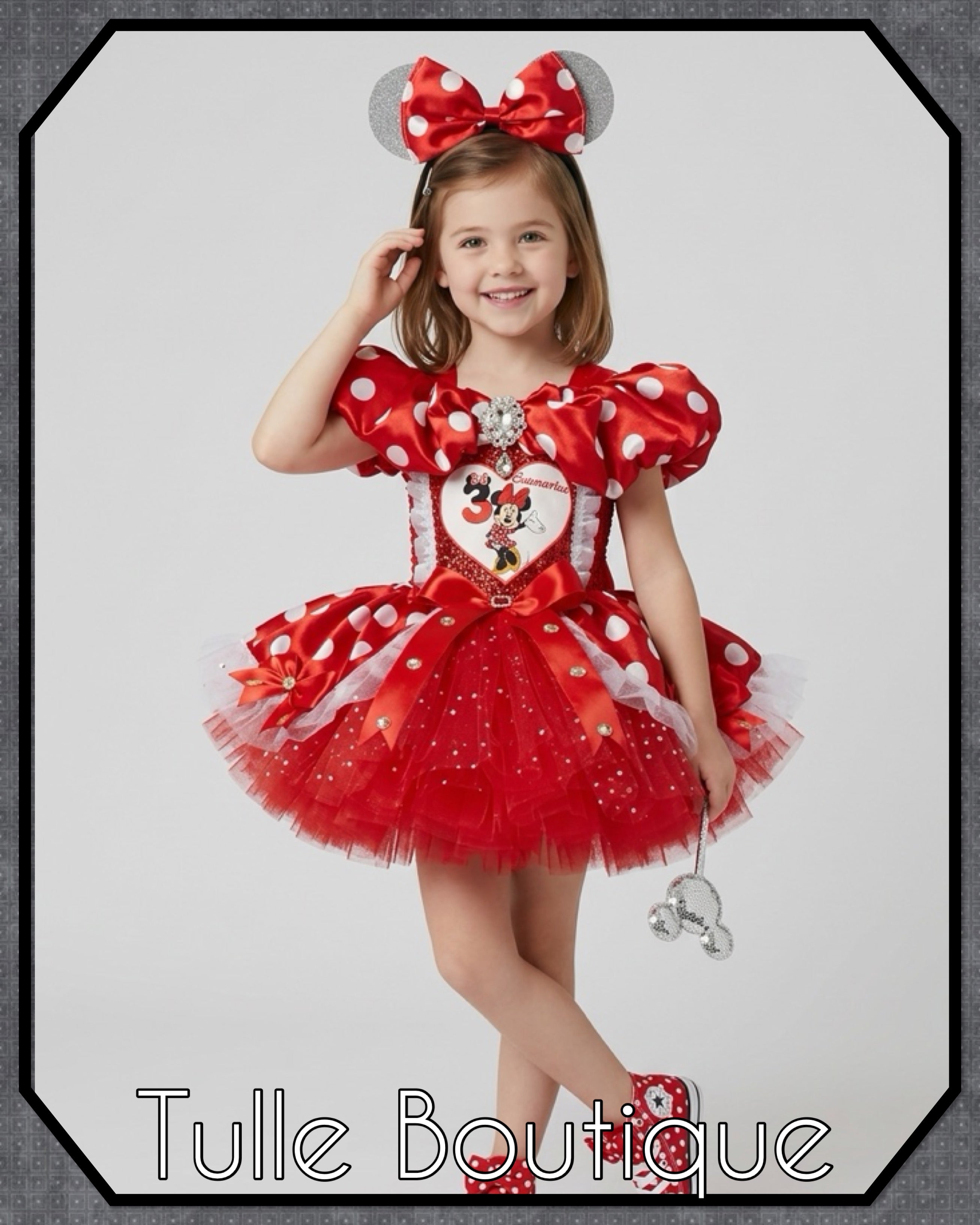 Girls toddlers Minnie Mouse Red tutu birthday party dress,ballgown, fancy dress costume