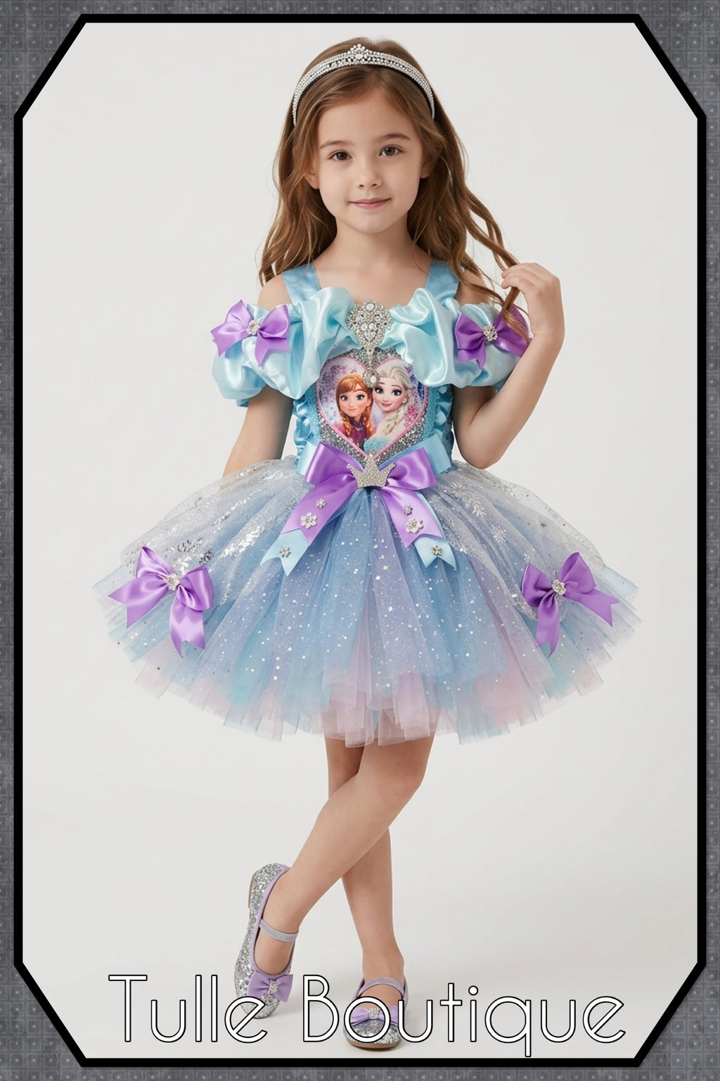 Girls toddlers Frozen Elsa and Anna tutu dress, blue and lilac ballgown, fancy dress costume