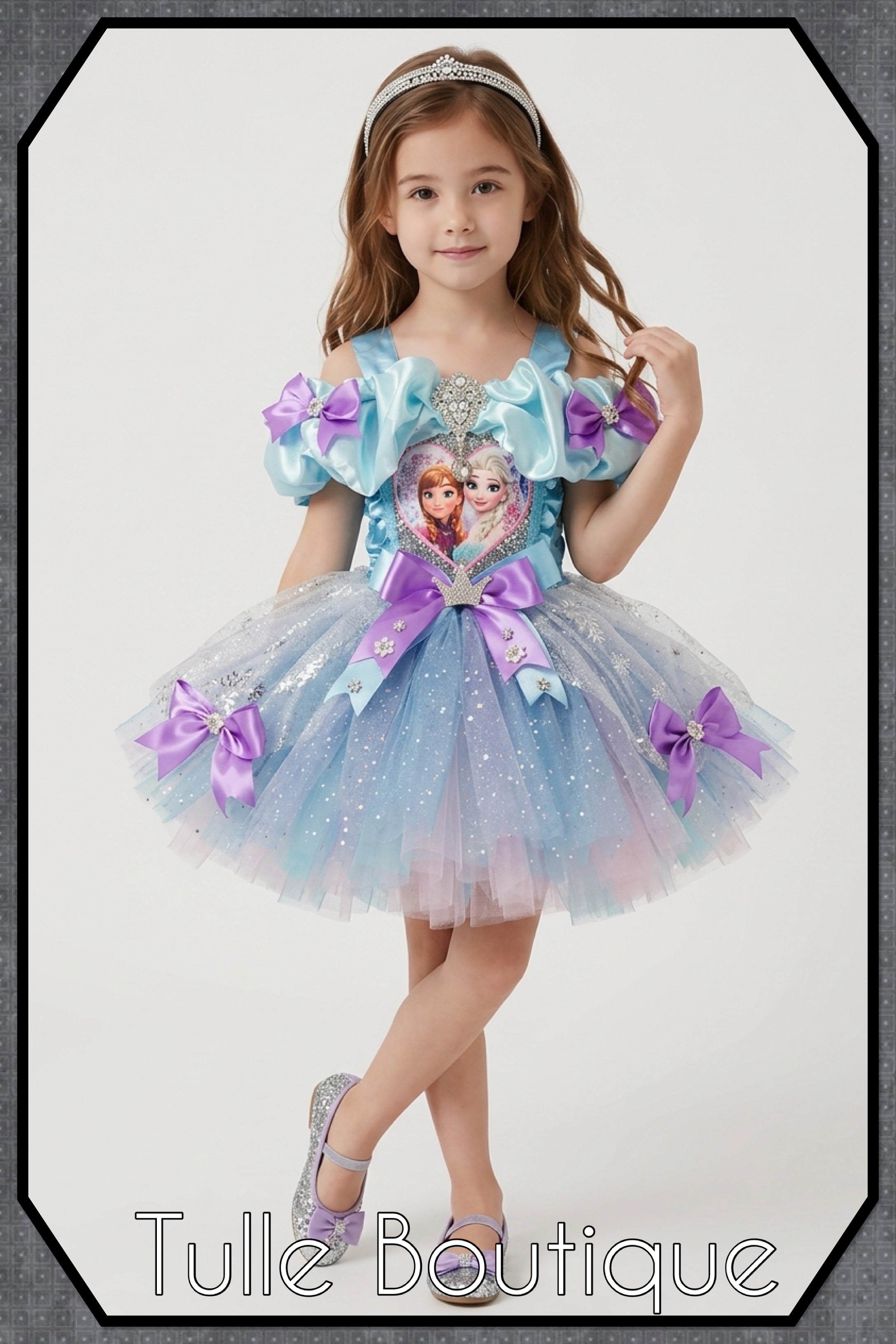 Girls toddlers Frozen Elsa and Anna tutu dress, blue and lilac ballgown, fancy dress costume