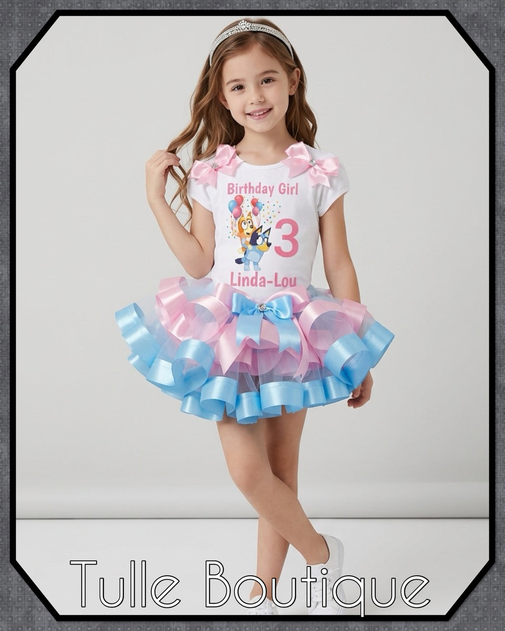 Girls toddlers Pink and Blue Bluey birthday tutu outfit fancy dress costume