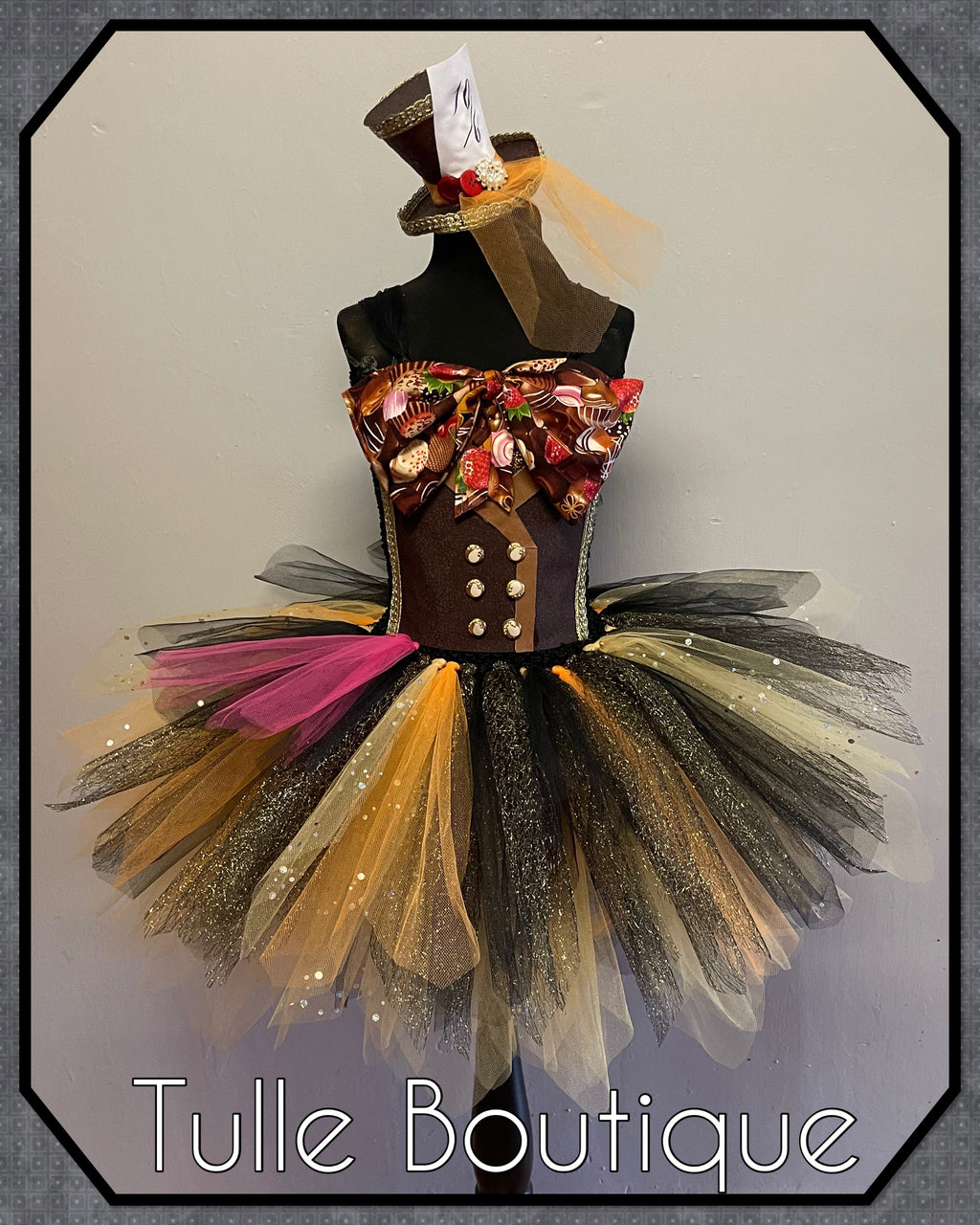 Girls toddlers Mad Hatter tutu dress, ballgown, Alice in wonderland fancy dress costume