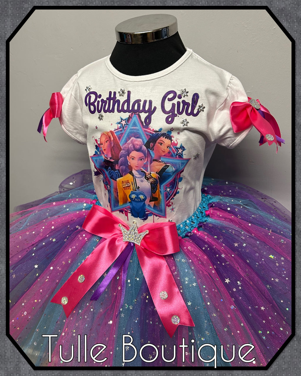 Girls toddlers Kpop demon hunters birthday tshirt and tutu outfit fancy dress costume