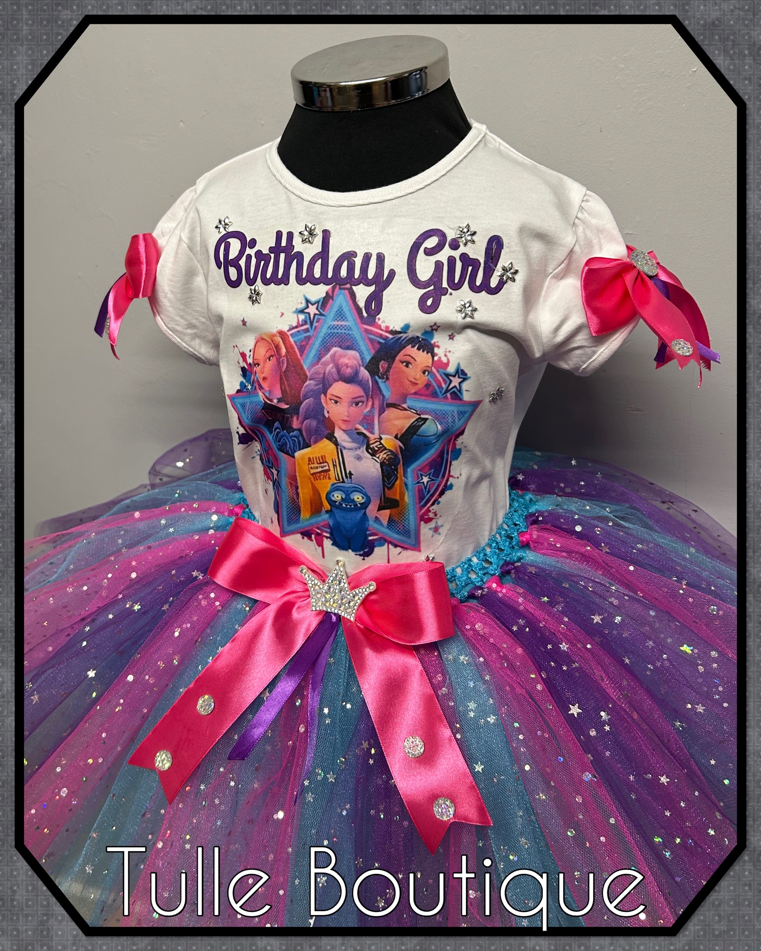 Girls toddlers Kpop demon hunters birthday tshirt and tutu outfit fancy dress costume