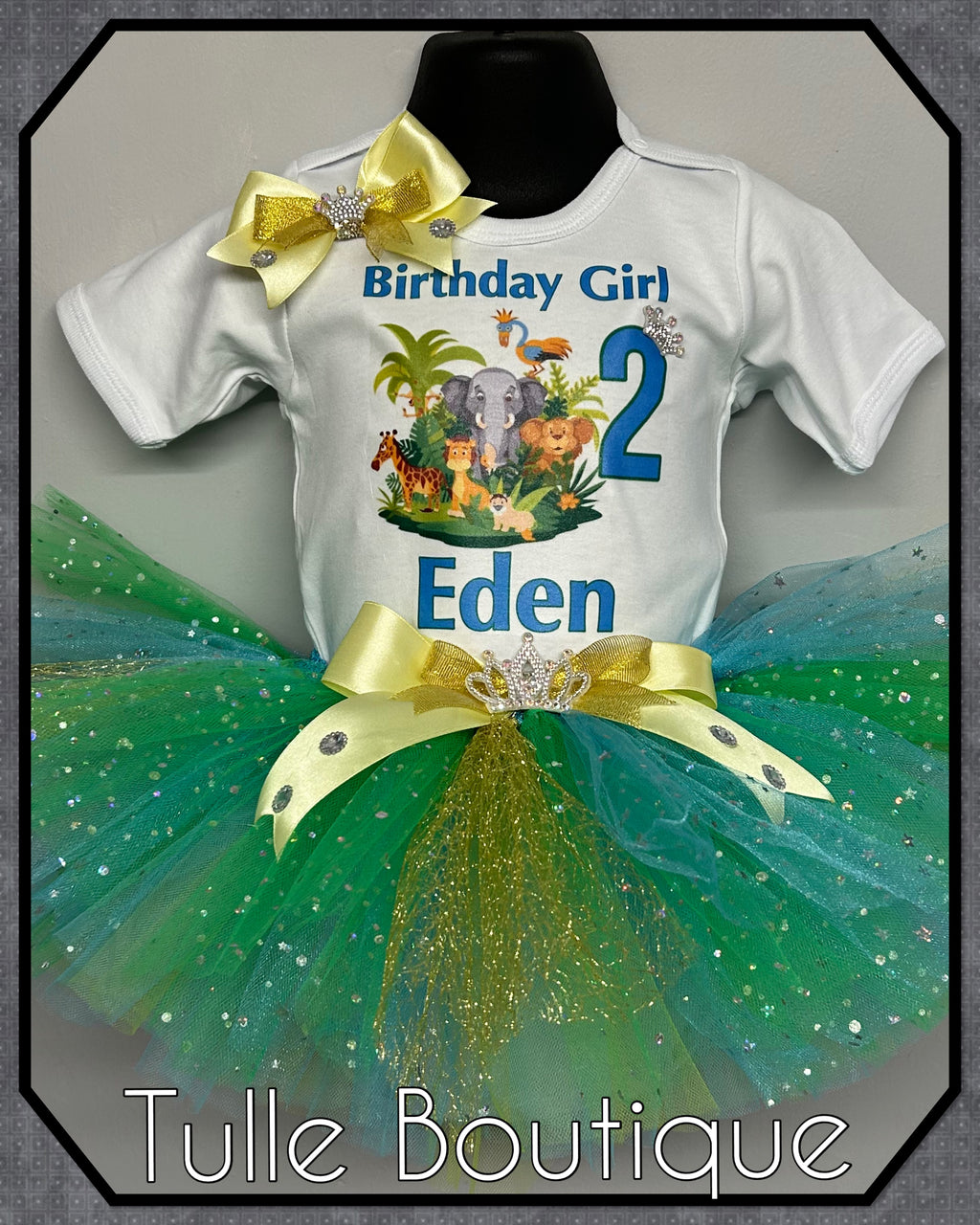 Girls toddlers Jungle themed animal birthday tutu outfit fancy dress costume
