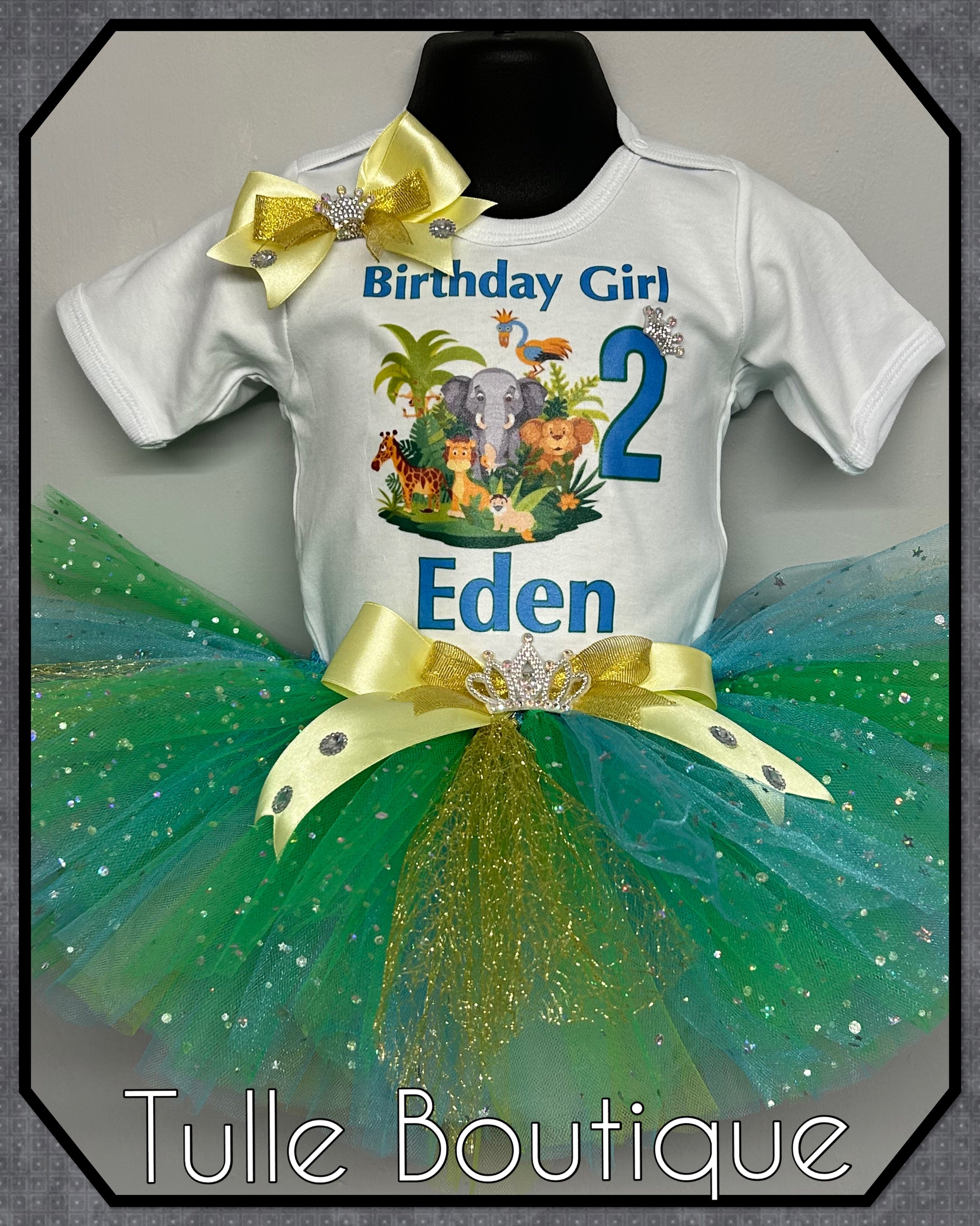 Girls toddlers Jungle themed animal birthday tutu outfit fancy dress costume